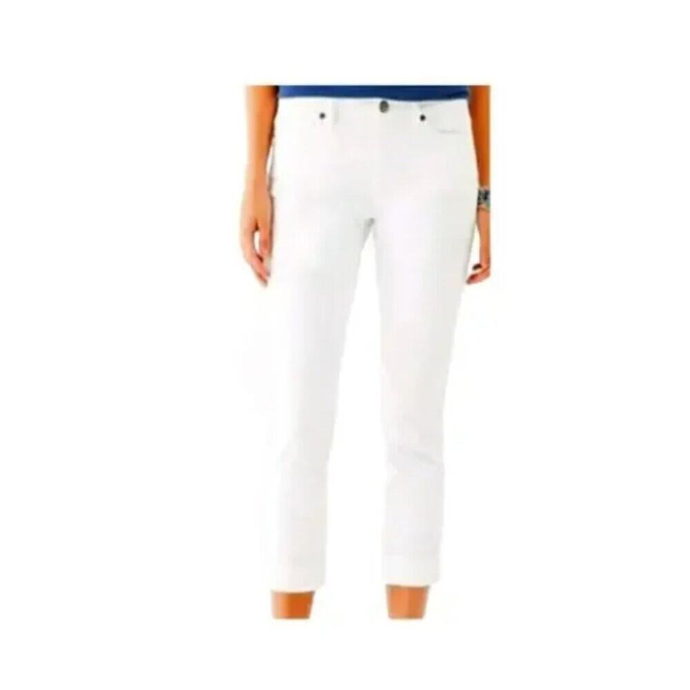 J. Jill Womens Authentic Fit White Cropped and Cuffed Hem Jeans Size 14